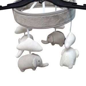 Living Textiles Grey Elephants Crib Mobile Knitted Hanging Toys Nursery Decor